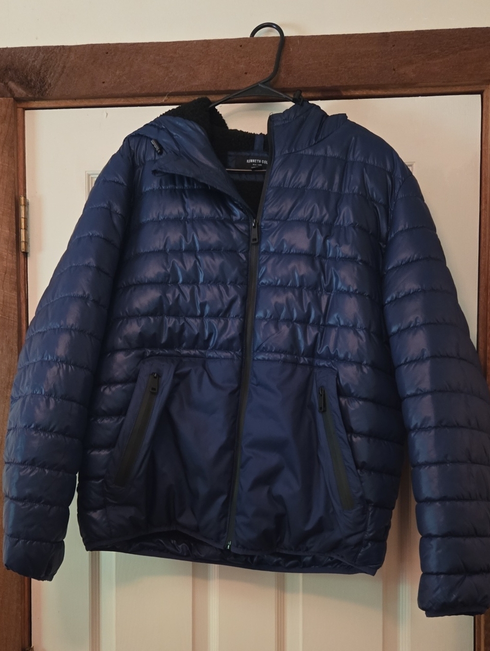 Men's Kenneth Cole Navy Quilted Puffer Jacket with Hood Size L, Like New